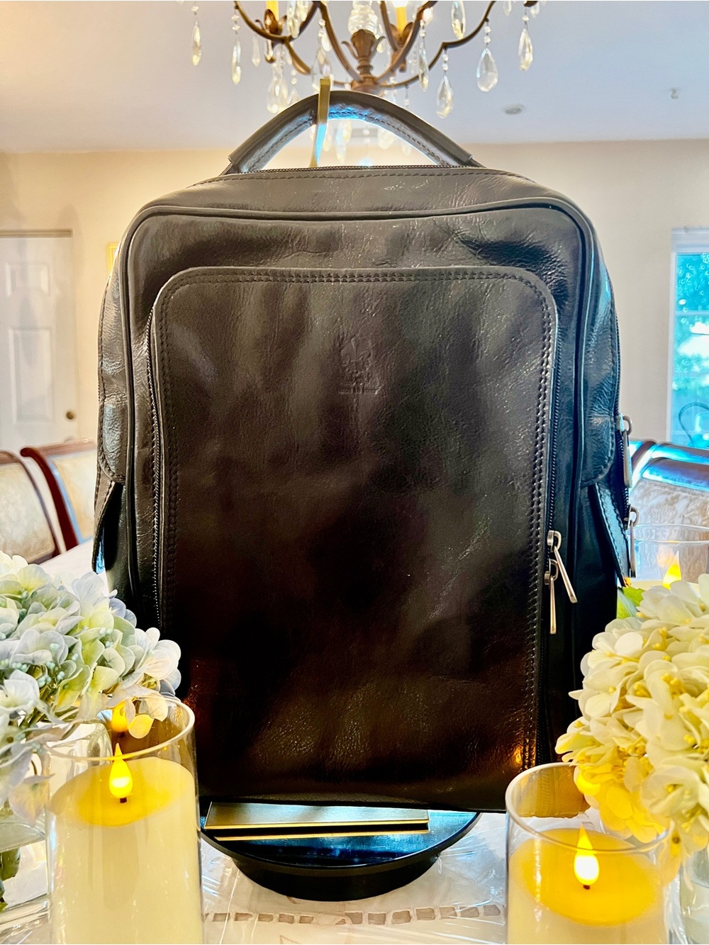 Made in Italy Black Genuine Leather Large Unisex Travel Backpack